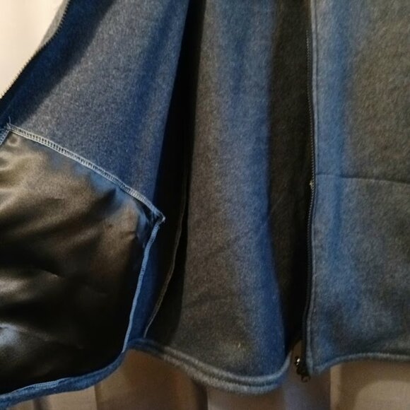 New Fleece Mock neck Sweatshirt XXL Blue Gray Owls contrast Full zip 2 pockets - Picture 7 of 11